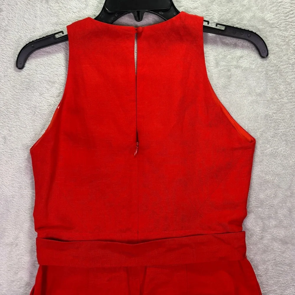 NWT Banana Republic Women Jumpsuit 0P Red Linen Blend Belted Wide Leg Sleeveless